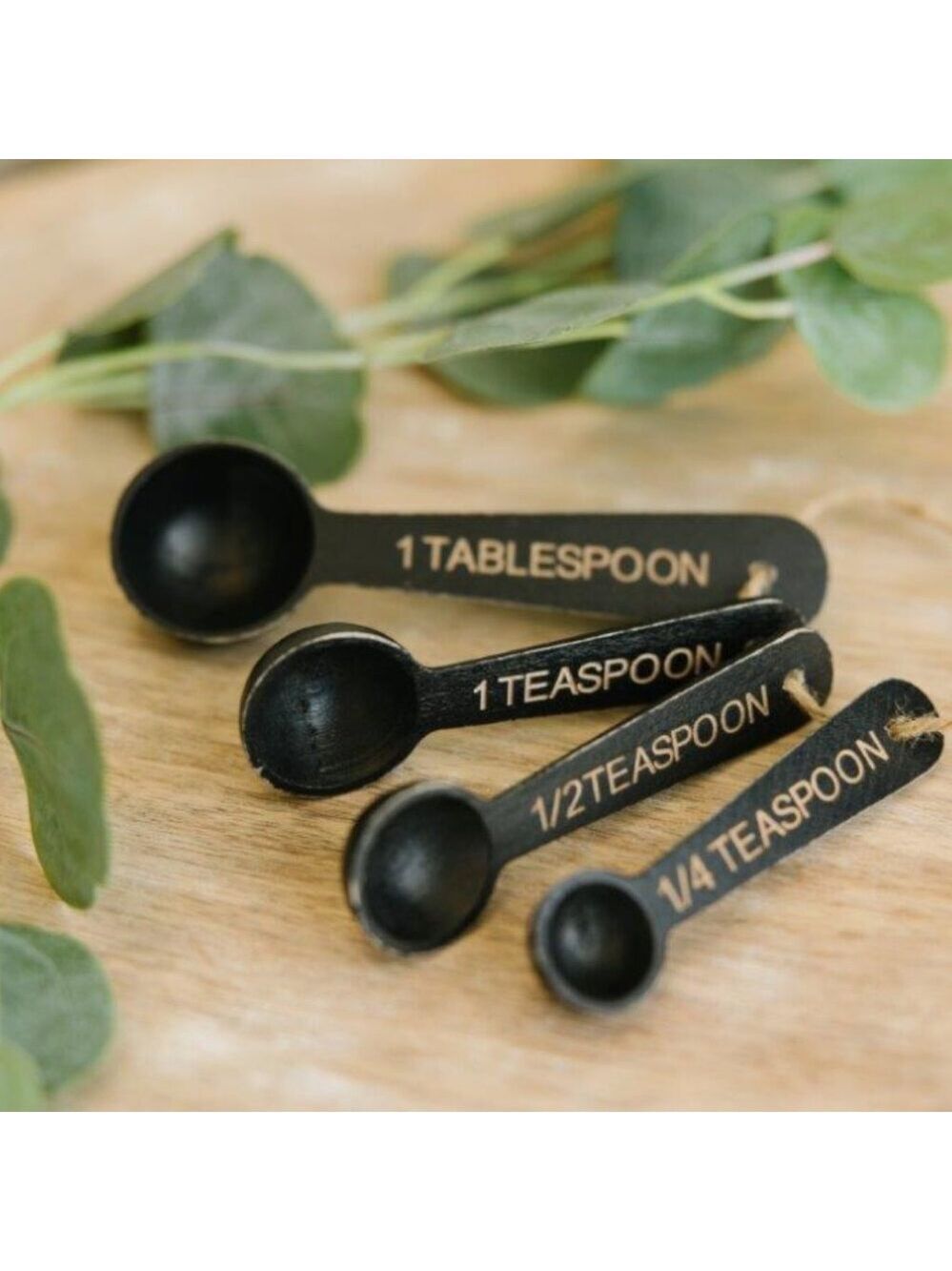 ($4) Wood Measuring Spoon Set - Black